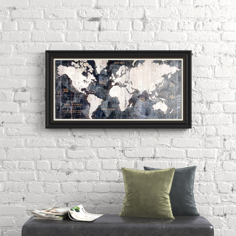Steelside™ Old World Map Blue Picture Frame Graphic Art on Canvas